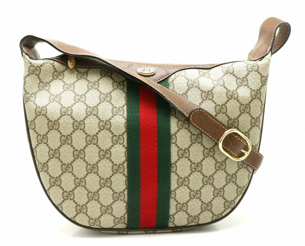 Gucci GG Plus Supreme Sherry Shoulder Bag Leather Beige Brown Cream Brown